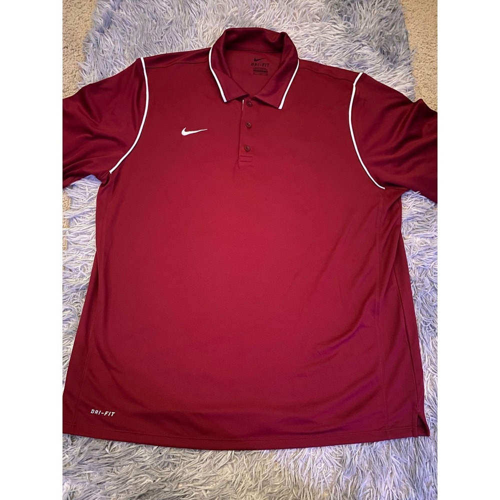 Nike Dri-Fit Men's Polo Shirt L Red White Trim Golf Tennis Athletic Performance